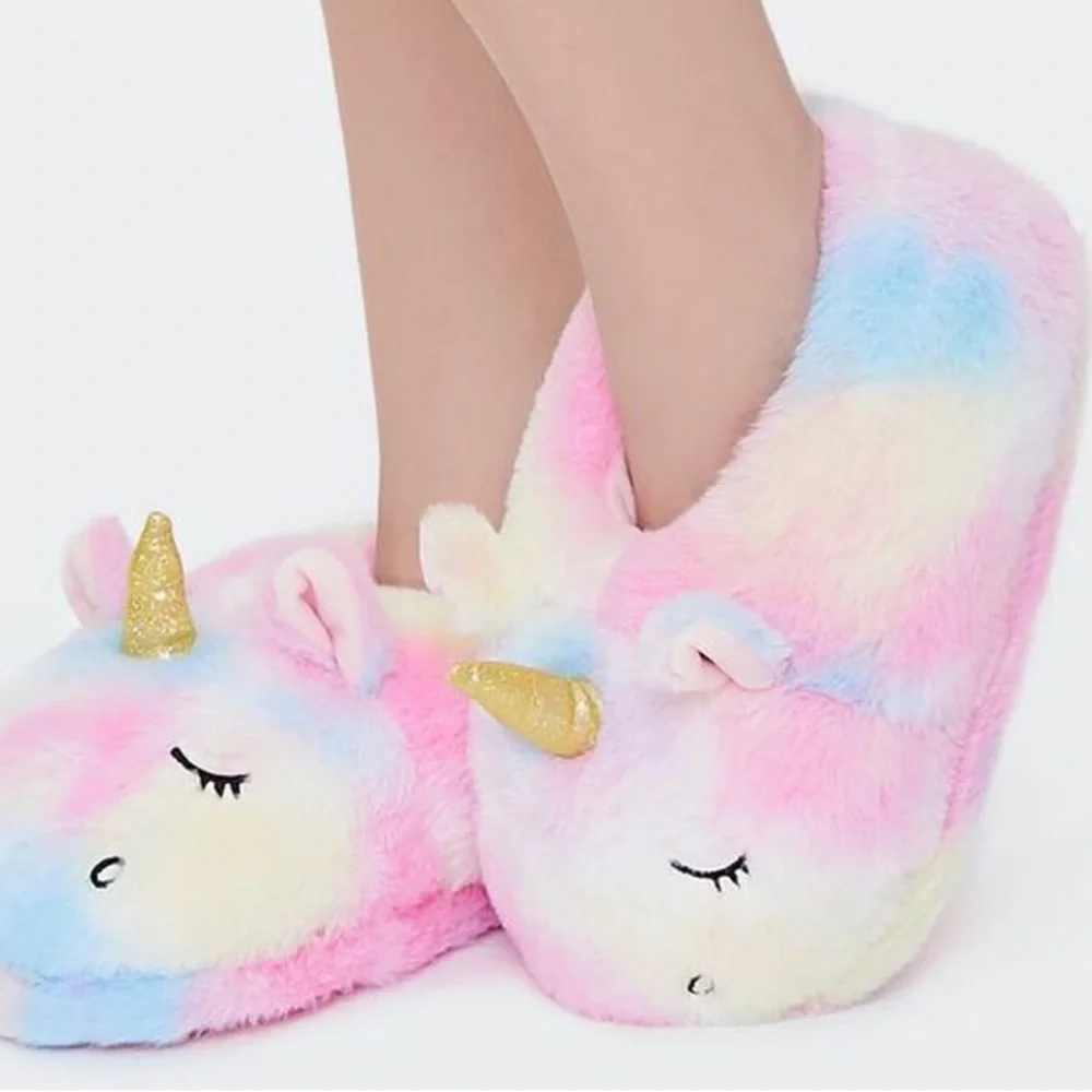 Unicorn Tie Dye Plush Slippers